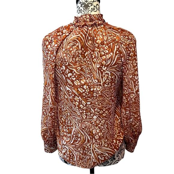 Anthropologie Sheer Printed Peasant Blouse Orange Cream XXS - Picture 3 of 15